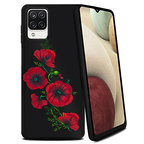 CasesOnDeck Slim Floral Case Compatible with [Samsung Galaxy A12 / A12 TPU Case][Gel Flex TPU] Flexible Glossy TPU Case with Western and Floral Designs (Red Vine Flower)