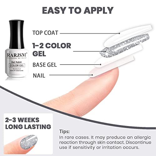 Rarjsm Gel Polish Reflective Glitter,Gel Polish Glitter Silver,Flash Diamond Nail Gel Polish Soak Off Disco Shimmer Gel Nail Polish Uv Led Curing Requires 15Ml For Home Salon Diy Nail Manicure #TOP20