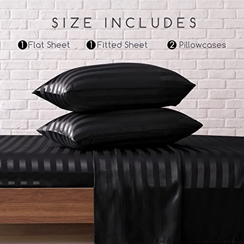 Mr&Hm Satin Bed Sheets, Queen Size Sheets Set, 4 Pcs Silky Bedding Set With 15 Inches Deep Pocket For Mattress(Queen, Black Striped) #TOP1