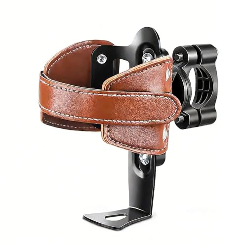 Retro Cowhide Motorcycle Cup Holder for Yamaha BT 1100 Bulldog 2002-2006,Handcrafted Leather Bottle Cage,Non-Slip Handlebar Drink Mount,Stable Crash Bar Water Jug Bracket,Brown