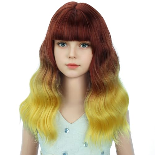 Image of Flame Wig Fire Wig with Bangs Short Wavy Curly Wigs Synthetic Cosplay Hair Wigs