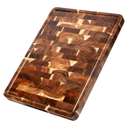 Large Acacia Wood Cutting Board End Grain Butcher Block 17 x 13 x 1 inch | for K...