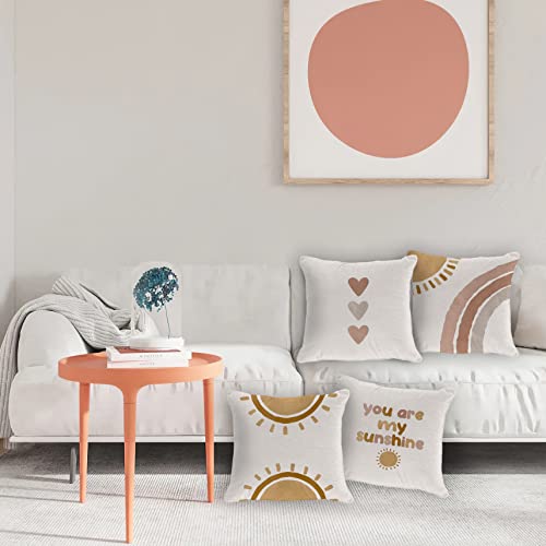 Ogilre Sun Rainbow You Are My Sunshine Abstract Landscape Nature Home Nursery Bedroom Decorations Soft Throw Pillow Cover, Hearts Boho Pillow Case Pillowcase, 18X18 Inch 4 Pcs #TOP1