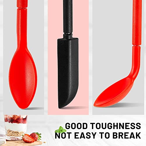 4 Pcs Mini Silicone Telescopic Spatula And Spoon, Reusable Silicone Spatula Sets With Hanging Buckle Adjustable Telescoping Spatula And Spoon For Kitchen And Beauty (Red+Black) #TOP3