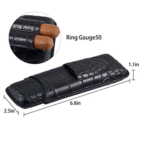 Volenx Travel Cigar Case for 2 Cigars, Leather Humidor Cigar Case with Stainless Steel Cigar Cutter(Black)