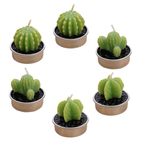 Image of VICASKY Tea Light Candles Made of Paraffin Cactus Shaped Candles Decorative 12pcs Green Plant Shaped that Keep Place Clean Without Spilling for Windowsills and Bedside Tables