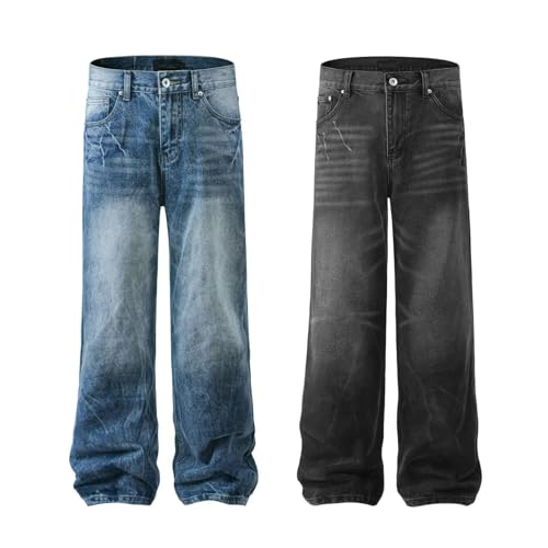 Jeans Pants Trousers Denim Retro Trendy Street Wash Grinding White Loose Wide Leg Casual Commuter Straight for Men4