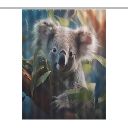 Rideau douche lavable machine 140x183cm en tissu avec trous et 12 crochets pour baignoire Koala - 7