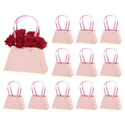 Sac bouquet de fleurs en papier rose PATIKIL | Boîte cadeau trapézoïdale pour mariage, 12 pcs