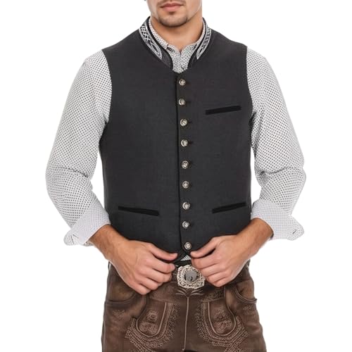 Generisch Trachtenweste Herren Trachtenwesten für Herren - Oktoberfest Weste Männer Ärmellose Trachtenwesten Grau Trachten Weste Männer Elegant Tracht Gilet Trachtensakko Trachtengilet Trachtenjacke