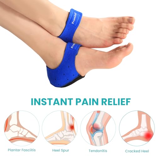 Image of Plantar Fasciitis Heel Cup Protectors - Promifun Heel Cups for Heel Spur,Achilles Tendinitis,Cracked Heels,Heel Pain Relief Products - Gel Heel Cushion Pads,Blue,Large(W 9.5-13 / M 8.5-14)