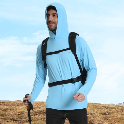 Image of Men's UPF 50+ Hoodie Shirt with Mask Long Sleeve Permanent UV Sun Protection Neck Gaiter Performance T for Outdoor