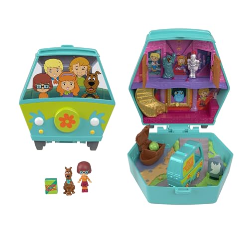 Polly Pocket x Scooby Doo Estuche de colaboración Conjunto de Juego con minimuñecos de Scooby y Velma Dinkley, vehículo de Juguete de la Mystery Machine, JKC85