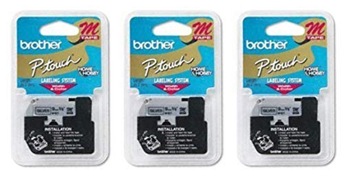 3 X Brother M-921 Black Print on Silver 3/8-Inch M Tape