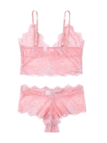 Image of Lilosy Sexy Lingerie for Women Lace Pajamas Set Cami Bra and Panty High Waist Sheer Sleepwear 2 Piece 2XS-6XL
