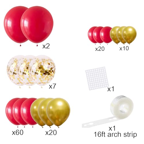 Image of Red Gold Balloon Arch Garland Kit - 121PCS Red and Metallic Gold Balloon Confettie Balloons Valentines Balloons for Birthday Wedding Anniversary Graduation Christmas Party Decorations