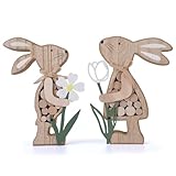 Easter Decorations for Table,Farmhouse Rustic Wooden Bunny with Metal flower Tiered...