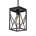 Modern Black Pendant Light with Metal Cage, One-Light Adjustable Rods Industrial Mini Pendant Lighting Fixture for Kitchen Island Cafe Bar Farmhouse, Black
