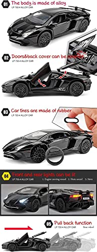 Image of WireScorts Exclusive Alloy Metal Pull Back Die-cast Car 1:32 Lamborgini LP750-4 Diecast Metal Pullback Toy car with Openable Doors & Light, Music Boys Gifts Toys for Kids (LP750-4 - Black)