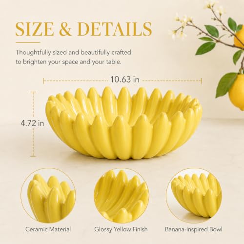 Creative Banana Shape Fruitbowl - Banana Shaped Fruit Bowl Yellow Ceramic Decorative Display Dish, Cute Kitchen Counter Decor Basket for Fruit, Snacks & Table Centerpiece (big) - Image 2