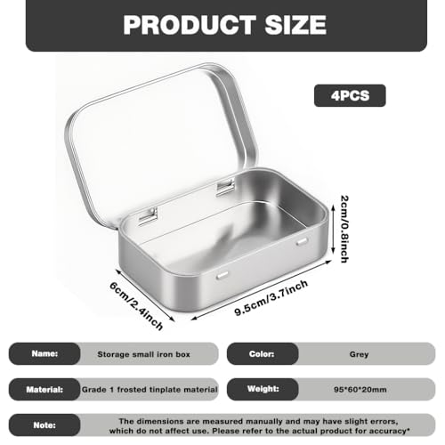 Image of HASTHIP 4 Pcs 31g Silver Aluminium Small Tin - Portable Rectangular Metal Hinged Tin Box Container Mini Portable Small Storage Container with Lid for Make Up, Candles, Jewellery, 95x60x20mm