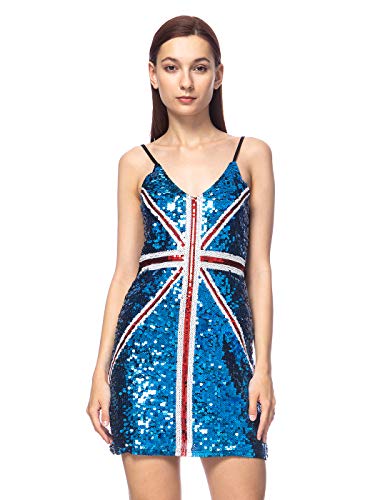 Part Time Costumes Design Courses London - Anna-Kaci Women's Spaghetti Strap UK Flag British Ginger Power Costume Shine Sequin