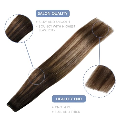 Image of COOKAYU Invisible Tape in Hair Extensions, Balayage Dark Brown to Dirty Blonde 16Inch 20pcs 35g /pack Straight Real Human Hair Invisible Injected Tape in Extensions