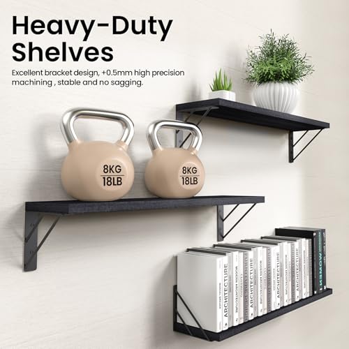 Image of BAYKA Wall Mounted Floating Shelves, Wood Floating Wall Shelf for Books & Decor, Small Space-Saving Display & Organizer(Black,36in,Set of 3)
