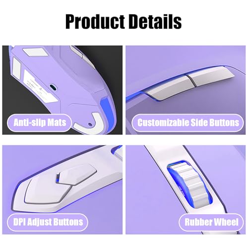 Image of Lomiluskr AJ52 RGB Wired Gaming Mouse, 7 Programmable Buttons, Computer Mice with RGB Lighting, 200-4800 DPI Adjustable, for PC /Laptop (Purple)