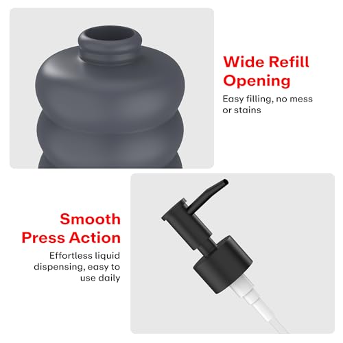 Image of Rioware Ceramic Soap Dispenser Hand Wash Bottles for Basin | Multipurpose Refillable for Liquid Shampoo, Kitchen, Bathroom, and Household Use | 300Ml, Pack of 1 - Round Grey