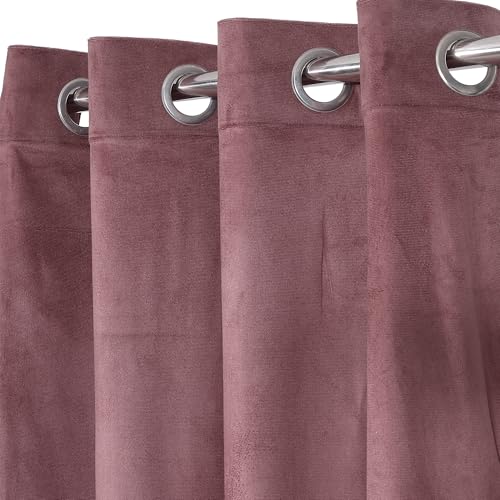 Image of STITCHNEST Premium Velvet Semi Blackout Curtains with Pom Pom - Pack of 1 Door Curtains, Elegant Peach Color - Room Darkening for Bedroom & Living Room (Size: 9ft)