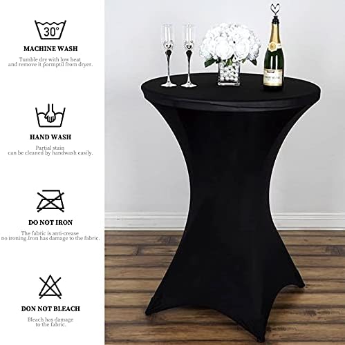 4 Packs 32'' x 43'' Cocktail Spandex Stretch Square Corners Tablecloth, Black Spandex Cocktail Tablecloth, Fitted High Top Round Table Cover for Bar Wedding Cocktail Party Banquet Table (Black)