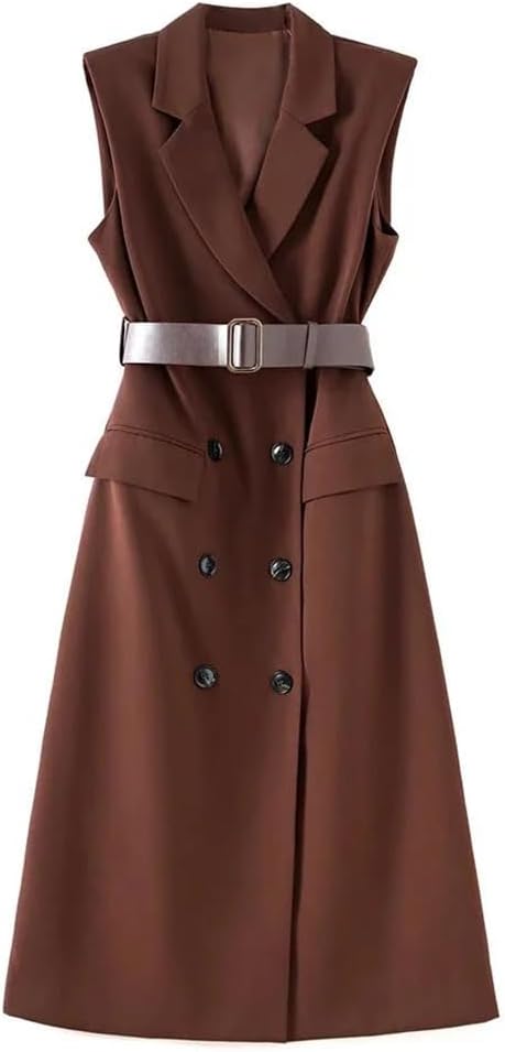Womens Suit Dress Sleeveless Waist Commute Office Lady Long Spring Summer