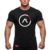 [Manatsulife] トレーニングTシャツ メンズ 半袖 スポーツ 吸汗速乾 ストレッチ 綿 フィットネス 筋トレ ランニング 夏 DT19 (JP, アルファベット, 2XL, ブラック)