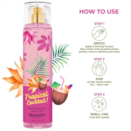 Image of Tropical Cocktail Body Mist for Women & Girls - Long Lasting Exotic Fruity Fragrance, Refreshing Body Spray for Daily Wear, 236 ml