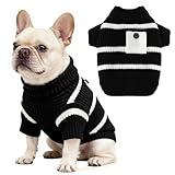 AXIIJGL Small Dog Sweater with Cute Pocket Decoration, Striped Soft Stretchable Fleece Warm Puppy Clothes for Small Dogs Cats, French Bulldog, Chihuahua for Winter