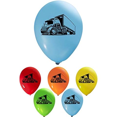 Truck Balloons - 12 Inch Latex - 2 Sided Print (16 Pieces) for Birthday Parties or Any Other Event Use - Fill with Air or Helium Cover