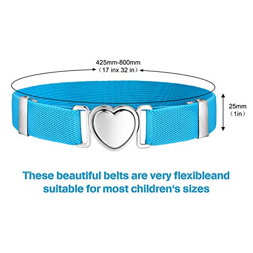 Geyoga 6 Pieces Girls Elastic Stretch Belts Kids Waist Belt Adjustable Uniform Belt For Teen Kids Girls Dresses Heart Belt (Silver Buckle) #TOP1