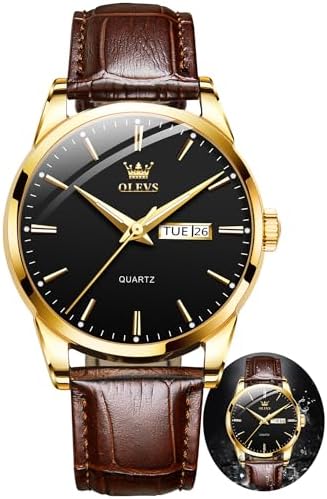 OLEVS Horloges voor Mannen Stijlvolle Business Casual Analoge Quartz Horloge Zwart/Bruin Lederen Band Lichtgevende Waterdichte Kalender Polshorloge, Bruin leer en zwarte wijzerplaat, Klassiek OLEVS Horloges voor Mannen Stijlvolle Business Casual Analoge Quartz Horloge Zwart/Bruin Lederen Band Lichtgevende Waterdichte Kalender Polshorloge, Bruin leer en zwarte wijzerplaat, Klassiek