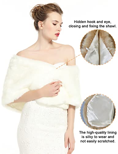 BEAUTELICATE Luxury Bridal Party Evening Wedding Faux Fur Shawl Wrap Stole4