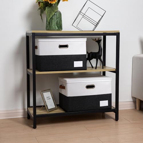 Image of PRANDOM Foldable Storage Bins with Lids [3-Pack] Fabric Collapsible Storage Boxes Baskets Cubes Containers with Handles for Closet Living Room Bedroom (Black & White 17.7x11.8x11.8'')