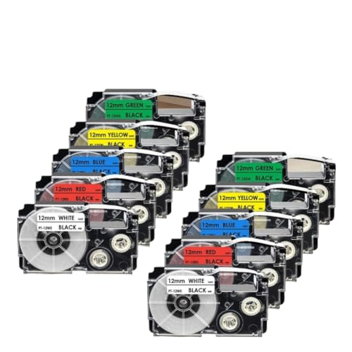 10PK 12mm ���x���e�[�v �v�����^�T�v���C�i�ƌ݊������� XR-12WE XR-12X XR-12RD XR-12BU XR-12YW XR-12GN(10PK Mixed Color)