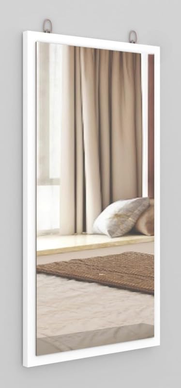 Engineered Wood Wall Mount Mirror for Bathroom Bedroom Living Room | Decorative Wooden Frame Wall Mirror for Home Décor Dressing Makeup Vanity Hanging Mirrors, 15x26 Inches (White Finish)-image-21