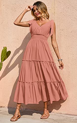 Image of PRETTYGARDEN Women's Cross Neck Summer Sleeveless Tiered Maxi Dress Beach Tie Strap Smocked Long Dresses Pleated Sundress