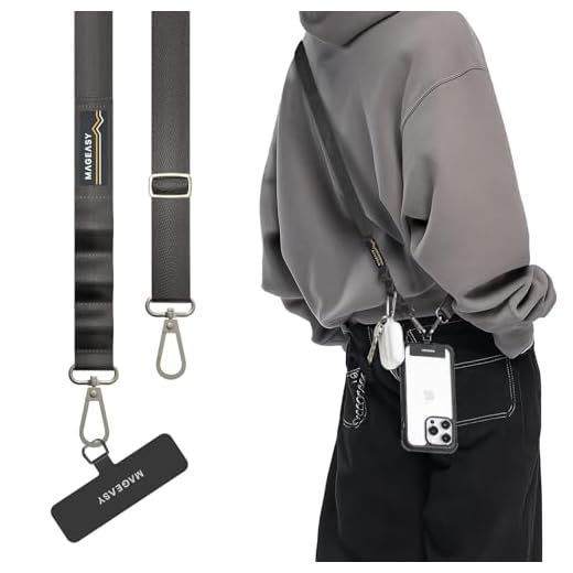 MAGEASY Cordón cruzado para teléfono celular, correa premium para teléfono celular, correa ajustable universal de 20 mm de ancho para iPhone, Samsung y más, para viajes, senderismo, uso diario, gris