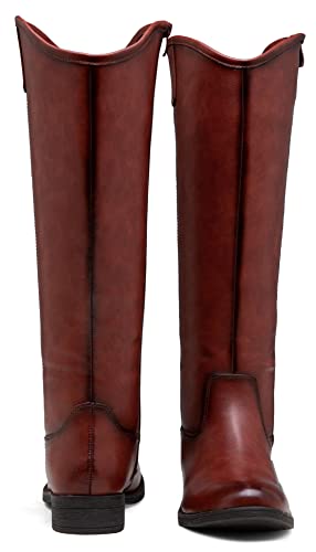 Vepose Women's Knee High Boots 956 Cognac Zipper Casual Weather Tall Fashion Retro Vegan Boots For Women Size 10(Cjy956 Cognac 10) #TOP4