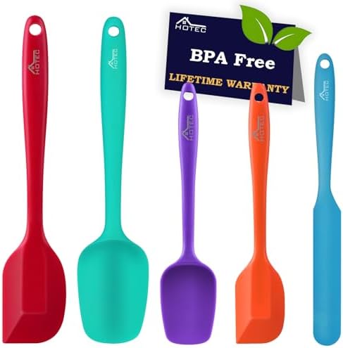 HOTEC Heat Resistant 600℉ Food Grade Silicone Rubber Spatula Set for Baking, Cooking, and Mixing Non Stick Dishwasher Safe BPA-Free Multicolor Set of 5