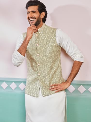 Image of VASTRAMAY Men's Embroidered Nehru Jacket - Festive Ethnic Waistcoat for Festive, Wedding, Party & Traditional Occasion Outfit