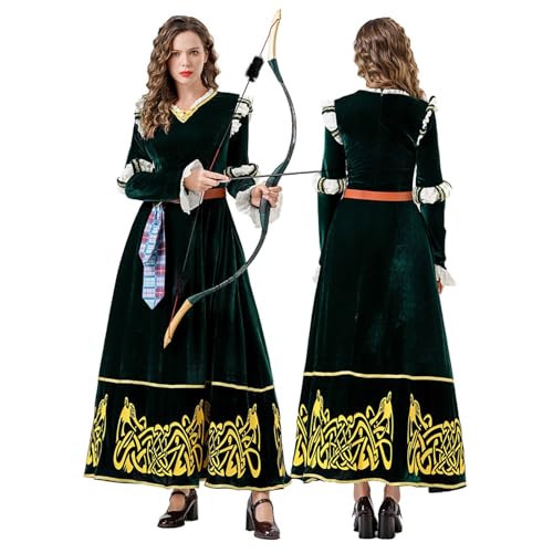 Générique Robe de princesse courageuse pour femme, robe de cosplay de Merida, vert, costume médiéval pour Halloween, soirée d'été, cocktail, tenue de...