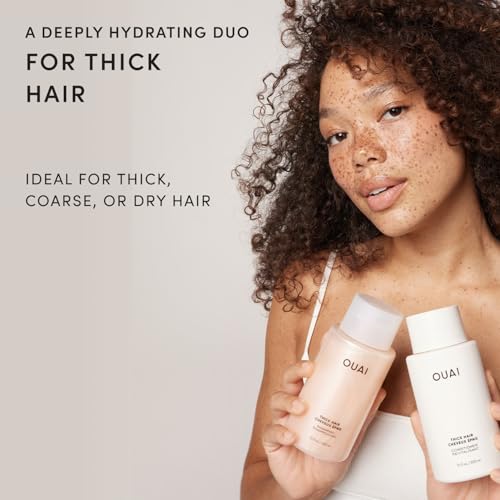 Image of OUAI Thick Hair Shampoo and Conditioner Set - Sulfate Free Shampoo and Conditioner for Thick Hair Care - Moisturizes, Strengthens & Fights Frizz - Made with Keratin & Shea Butter (10 Fl Oz)